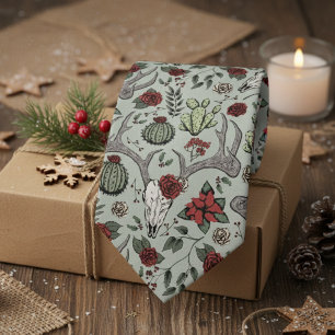 Red and Green Country Christmas Deer Head Antlers Krawatte