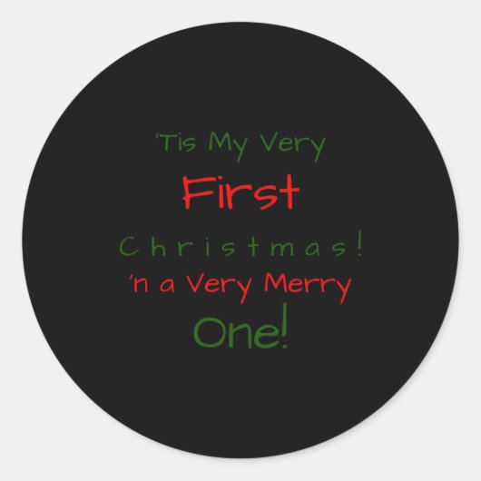 Red And Green D First Baby Christmas Baby Runder Aufkleber (Vorderseite)