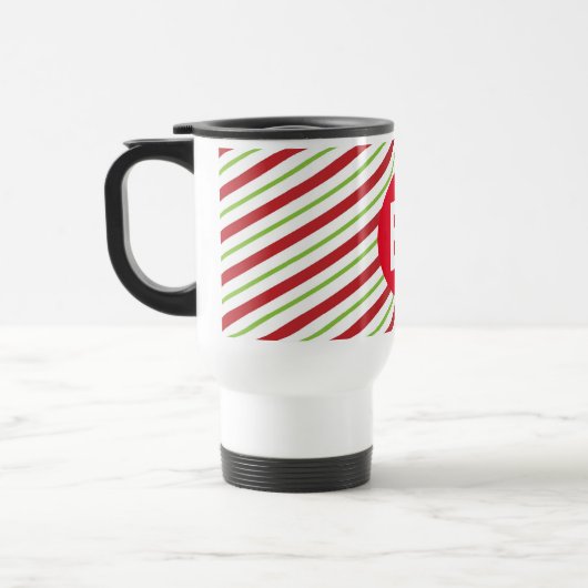 Red and Green Diagonal Pinstripes Monogram Reisebecher (Links)