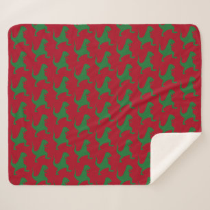 Red and Green Dinosaur Christmas Sherpa Blanket Sherpadecke