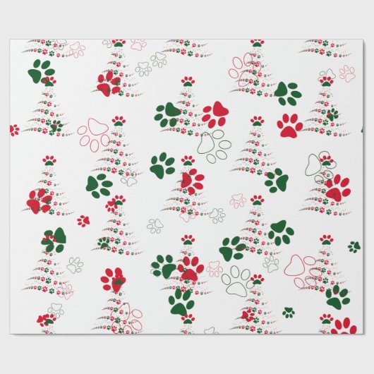 Red and Green Dog Paw Weihnachten Geschenkpapier (Flach)