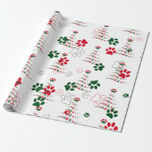 Red and Green Dog Paw Weihnachten Geschenkpapier (Ungerollt)