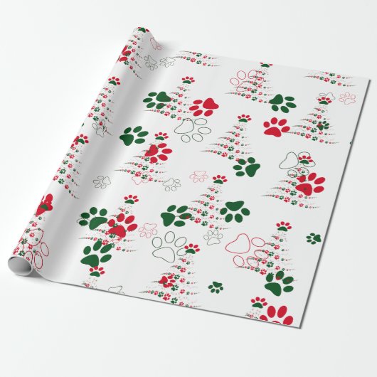 Red and Green Dog Paw Weihnachten Geschenkpapier (Ungerollt)