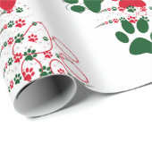 Red and Green Dog Paw Weihnachten Geschenkpapier (Rolleneckpunkt)
