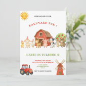 RED AND GREEN FARM BIRTHDAY PARTY INVITATION EINLADUNG (Stehend Vorderseite)