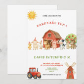 RED AND GREEN FARM BIRTHDAY PARTY INVITATION EINLADUNG (Vorne/Hinten)