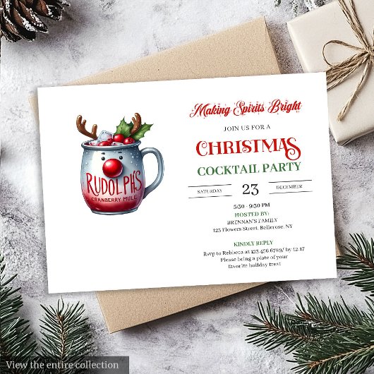 Red and green festive cocktails party invitation einladung
