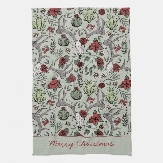 Red and Green FroChristmas Country Cowgirl Geschirrtuch (Vertikal)