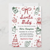 Red and Green Hand Drawn Christmas Baby Shower Einladung (Vorderseite)
