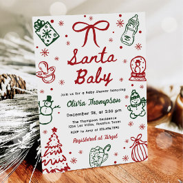 Red and Green Hand Drawn Christmas Baby Shower Einladung