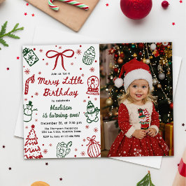 Red and Green Hand Drawn Christmas Birthday Photo Einladung