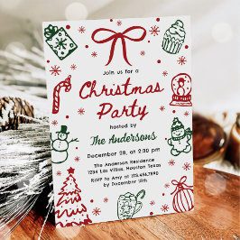 Red and Green Hand Drawn Quirky Christmas Party Einladung