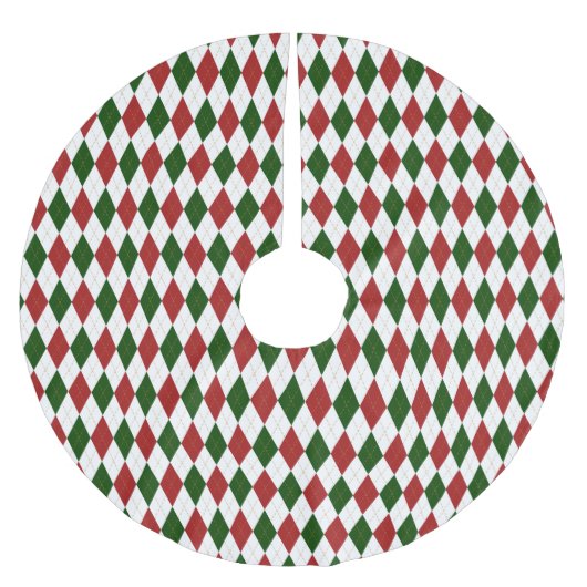 Red and Green Harlequin Diamond Raute Muster Polyester Weihnachtsbaumdecke (Vorderseite)