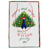 Red and Green Holiday Christmas Tree Peacock Mittlere Geschenktüte (Vorderseite)