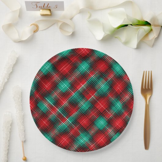 Red and green holiday plaid pappteller (Hochzeit)