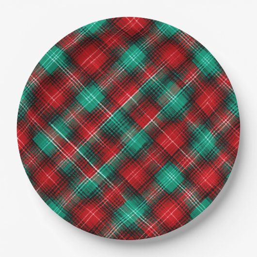 Red and green holiday plaid pappteller (Vorderseite)