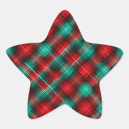 Red and green holiday plaid Stern-Aufkleber (Vorderseite)