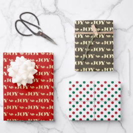 Red and Green Joy and Polka Dots Weihnachten Geschenkpapier Set