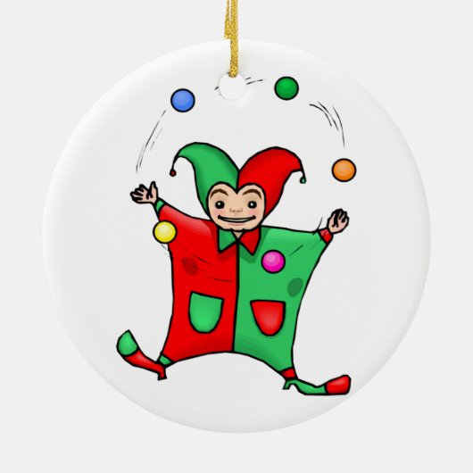 Red and Green Juggling Jester Keramikornament (Hinten)