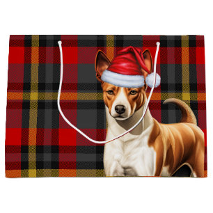 Red and Green Kariert Basenji Dog Holiday Große Geschenktüte