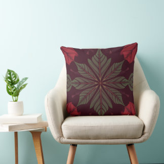 Red and Green Leaf Square Throw Pillow Kissen