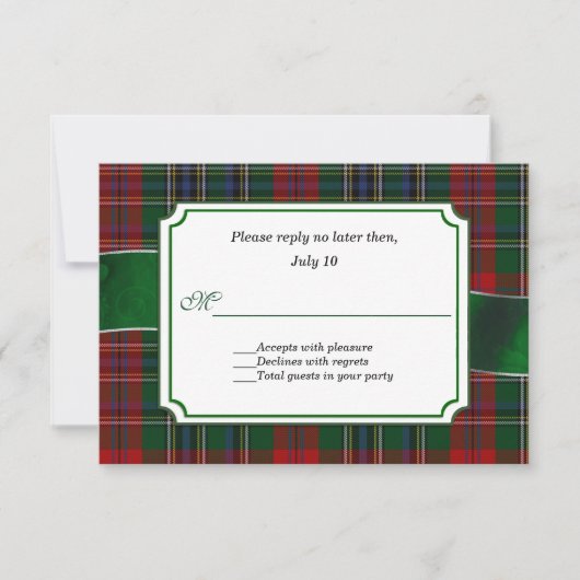 Red and Green MacClain Tartan Wedding RSVP Karte (Vorderseite)