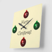 Red and Green Merry Christmas Balls Quadratische Wanduhr (Winkel)