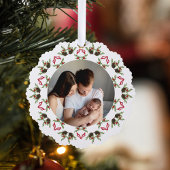Red and Green Merry Christmas Photo Wreath Ornament Karte