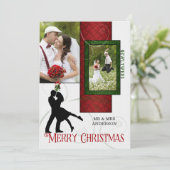 Red and Green Newlywings 1. Weihnachts 2 Foto Karte (Stehend Vorderseite)