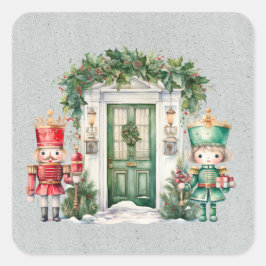 Red and Green Nutcracker Baby Shooter Quadratischer Aufkleber