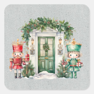 Red and Green Nutcracker Baby Shooter Quadratischer Aufkleber
