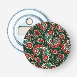 Red and Green Paisley Button Bottle Opener Flaschenöffner