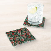 Red and Green Paisley Coaster Glasuntersetzer (Schrägansicht)