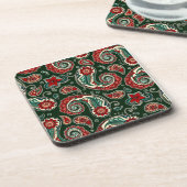 Red and Green Paisley Hard plastic coaster Getränkeuntersetzer (Linke Seite)