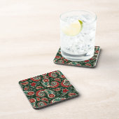 Red and Green Paisley Hard plastic coaster Getränkeuntersetzer (Rechte Seite)