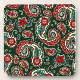 Red and Green Paisley Hard plastic coaster Getränkeuntersetzer