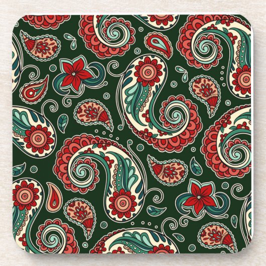 Red and Green Paisley Hard plastic coaster Getränkeuntersetzer (Vorderseite)