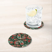 Red and Green Paisley Paper Coaster Runder Pappuntersetzer (Vor Ort)