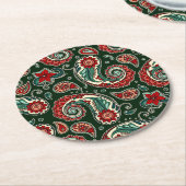 Red and Green Paisley Paper Coaster Runder Pappuntersetzer (Angewinkelt)