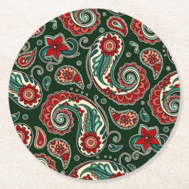 Red and Green Paisley Paper Coaster Runder Pappuntersetzer