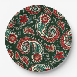 Red and Green Paisley Paper Plates Pappteller