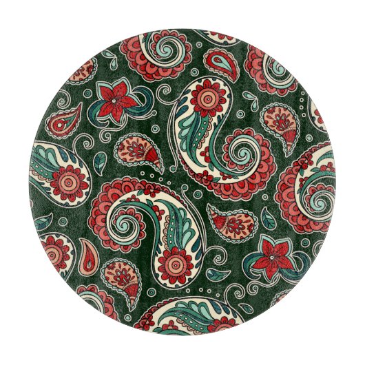 Red and Green Paisley Round Cutting Board Schneidebrett (Vorderseite)