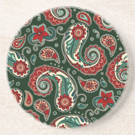 Red and Green Paisley Sandstone Coaster Getränkeuntersetzer