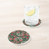 Red and Green Paisley Sandstone Coaster Getränkeuntersetzer (Seite)