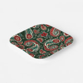 Red and Green Paisley Square Paper Plates Pappteller (Gewinkelt)