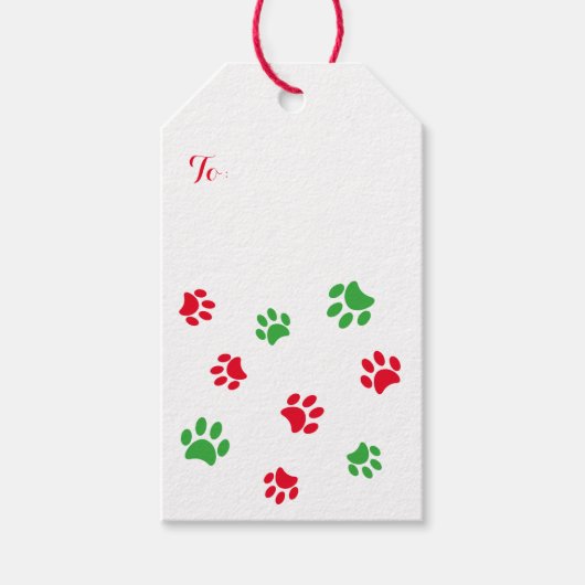 Red and Green Paw Prints Muster Weihnachten Geschenkanhänger (Vorderseite)