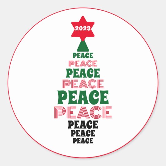 Red and Green Peace Christmas Tree White Runder Aufkleber (Vorderseite)