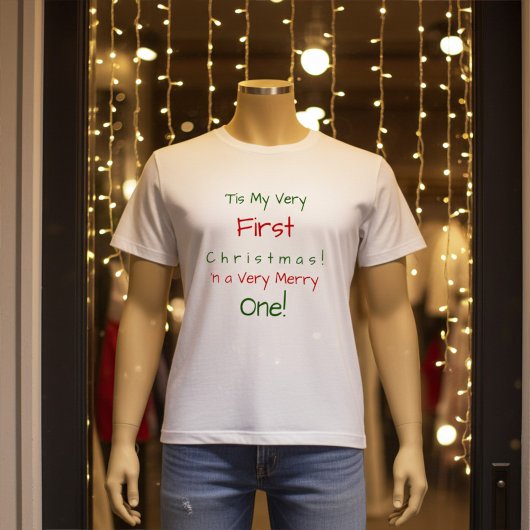 Red and Green Personalized First Baby Christmas Baby T-shirt