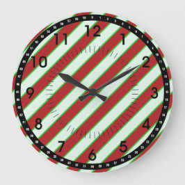 Red and Green Pinstriped Pattern Große Wanduhr
