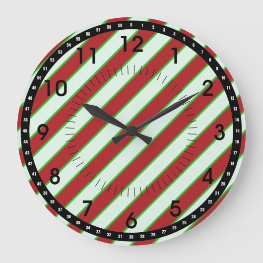 Red and Green Pinstriped Pattern Große Wanduhr (Vorderseite)